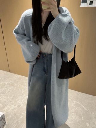 【加密加厚2斤以上】秋冬季新款泡泡袖长款针织开衫外套毛衣女宽松#高级感穿搭 #气质穿搭 #品质女装 #谁穿谁好看 #面料柔软舒适