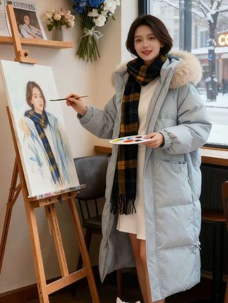 #冬季穿搭#韩系穿搭#中长款棉服#时尚外套#女装