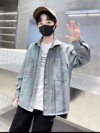 男童外套春秋款2025帅气中大童时髦炸街衬衫洋气秋装条纹衣服休闲#潮酷穿搭 #谁穿谁帅 #格子衬衫 #男童童装 #外套穿搭