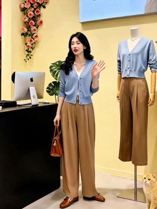 短款羊毛开衫女长袖针织衫春秋季洋气薄款毛衣外套小个子女士外搭#随时随地标记一下#如果上班都穿流光高智风#初秋一周不重样穿搭#早秋高智感职场穿搭#早秋贵气感穿搭