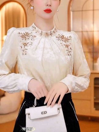 法式高端刺绣气质长袖衬衫,女2025新款秋冬时尚漂亮显瘦气质上衣#法式衬衫 #长袖衬衫 #刺绣衬衫 #高级感穿搭 #优雅气质
