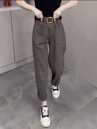 直筒工装牛仔裤女2025年早秋新款小个子高腰显瘦休闲哈伦老爹裤子#时尚穿搭 #显高显瘦显腿长 #百搭裤子 #谁穿谁好看 #小个子显高显瘦穿搭