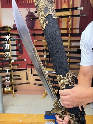 #上热门 非遗#好货推荐 龙泉宝剑武侠梦#户外工具 #工艺品摆件 唐横刀牛尾刀一体锰钢手工锻打冷兵器未开刃