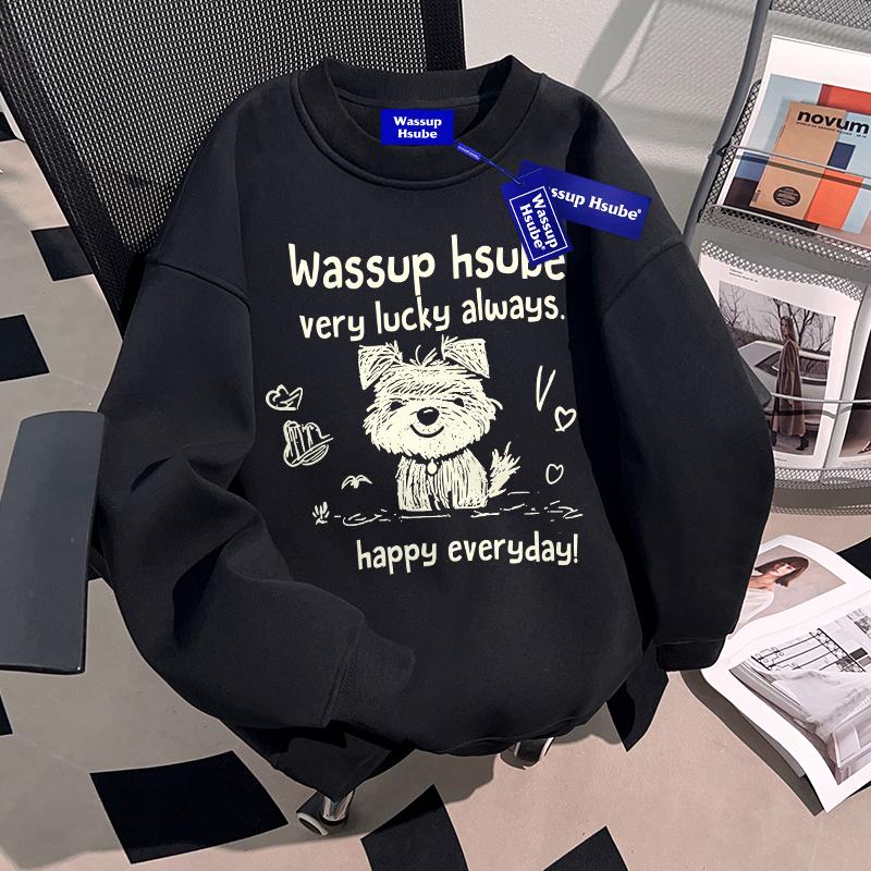 WASSUP HSUBE小众趣味卡通情侣圆领卫衣秋季重磅美式慵懒宽松上衣 #男女同款 #运费险 #秋冬穿搭 #新款分享 #卫衣