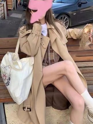 2025春秋季新款高品质小个子中长款气质宽松韩系风衣外套大衣女装#高级感穿搭 #懒人必备 #包包推荐 #风衣穿搭 #皮衣搭配