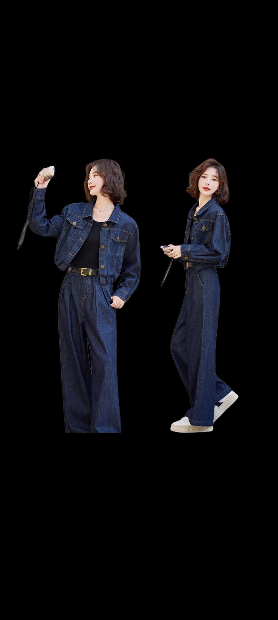 #显高显瘦显腿长#港风复古 #早秋新品#牛仔套装 #穿出高级感