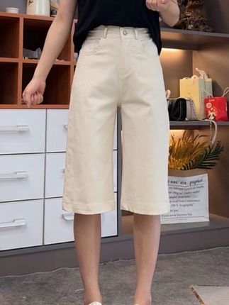 半松紧高腰高弹休闲牛仔裤女2025夏季新款百搭显瘦遮肉减龄六分裤#夏季穿搭 #休闲裤 #显瘦气质穿搭 #每日穿搭女装 #垂感休闲裤女
