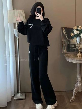 加绒加厚休闲运动套装女2025秋冬季纯棉时尚洋气显瘦宽松两件套潮,视频同款