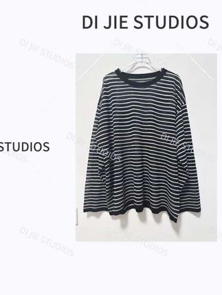 #韩系穿搭 #面料柔软舒适 DI JIE STUDIOS新款时尚百搭显瘦宽松慵懒风条纹针织衫上衣#谁穿谁好看 #秋冬穿搭 #休闲减龄穿搭