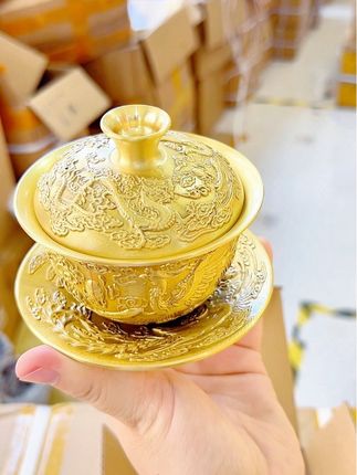 好茶配好杯,精品全黄铜打造#强烈推荐 #茶具#盖碗#茶文化 #纯铜工艺品