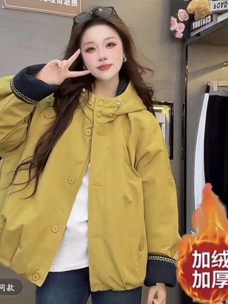加绒冬季宽松韩版连帽加厚派克服外套#派克服 #加绒加厚外套 #加绒外套 #外套穿搭 #女生外套