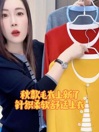 #假两件 #百搭上衣 #洋气针织衫 拼色假两件针织长袖设计感长袖@DOU+上热门 @DOU+小助手 @抖音小助手