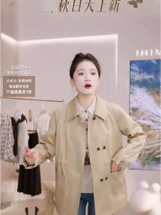 亦白【时微】25年秋款百搭宽松翻领双排扣袖口拼接撞色印花短款风衣#秋冬新款 #秋冬穿搭 #气质百搭#风衣外套 #品质女装