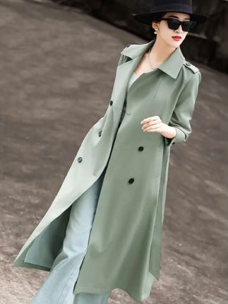 #挑战中式美学穿搭天花板 #穿出高级感#通勤翻领双排扣风衣#中长款绑带风衣外套#多色可选时尚百搭 @D0U十小助手十上热门
