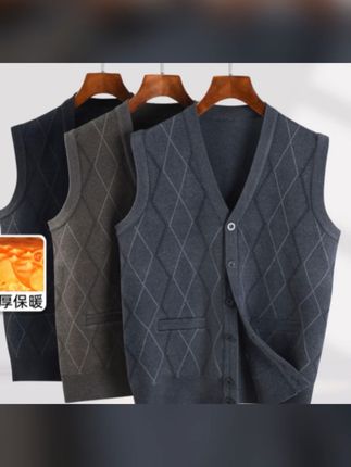 秋冬季爸爸装中老年人男士马甲保暖背心爷爷针织无袖外套开衫坎肩