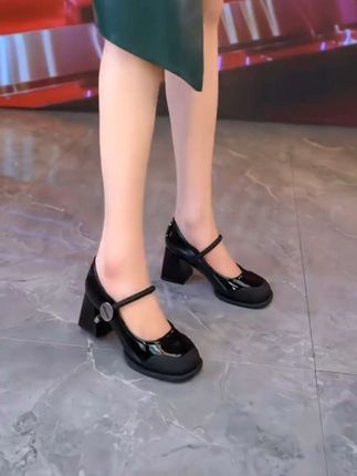 #我要上热门 6.5cm粗跟 一字带玛丽珍百搭高跟鞋 小皮鞋春季新款i亮皮欧若风单鞋#优雅气质 #时尚美鞋 #穿出高级感 #高端大气