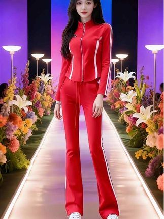 休闲运动套装女春秋显瘦气质长袖时髦洋气健身撞色修身两件套 #时髦洋气休闲运动套装#优雅气质 #气质女神穿搭 #时尚套装 #时尚女装穿搭