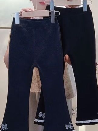 冬款女童加绒打底裤外穿时尚休闲木耳花边修身喇叭裤#儿童裤子 #女童裤子 #女童打底裤 #女童喇叭裤 #儿童穿搭