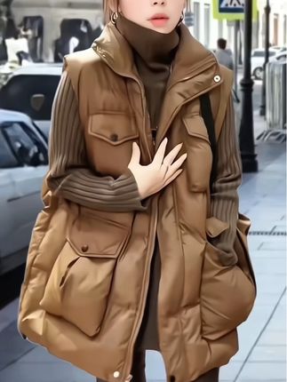 #欧货中长款棉马甲 #潮牌穿搭 #棉服马甲 #咖色马甲 #秋冬穿搭