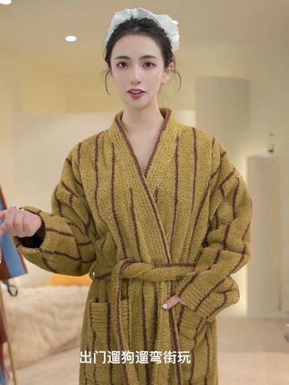 买了都夸好看!慵懒韩系的条纹半边绒睡衣 #高级感穿搭 #睡衣家居服