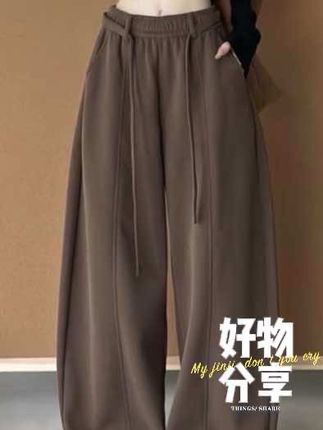 复古弯刀裤女2025年新款琥珀流光风口袋宽松显瘦百搭阔腿裤子卫裤#秋季穿搭 #显瘦穿搭 #阔腿裤 #弯刀裤 #裤子