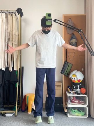 Entong秋季深蓝色休闲直筒裤运动裤男生卫裤垂感宽松爆款长裤子