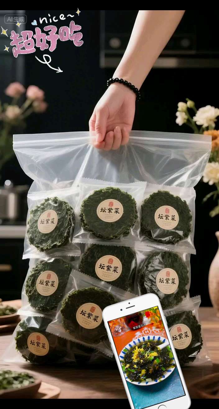 家人们!霞浦紫菜堪称大海馈赠的美味珍馐! 它源自中国紫菜之乡霞浦,当地海域环境优越,才孕育出这般地道的美味。每一片都薄如羽翼,色泽乌亮诱人,看着就满心欢喜。 吃起来鲜嫩爽滑,带着大海独有的咸鲜风味,还透着丝丝清甜。无论是煮汤时放一些提鲜,还是拌凉菜时加一点增味,都十分适配,为家里餐桌增添海洋的风味。 尝尝这霞浦紫菜,绝对让你品味到纯粹的海滋味,超爽口!#紫菜 #营养丰富 #舌尖美味 #快来一起尝个鲜 #霞浦紫菜 @抖加🔥上热门🔥dou+🔥热点宝 @DOU+小助手