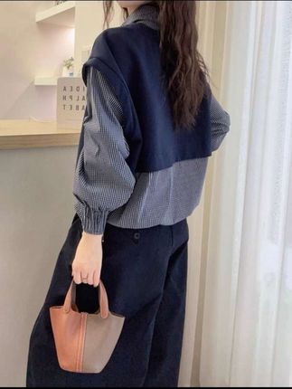 #秋季大码女装 #漂亮假两件拼接格子长袖衬衫 #宽松慵懒上衣 #时尚潮流穿搭 #洋气十足