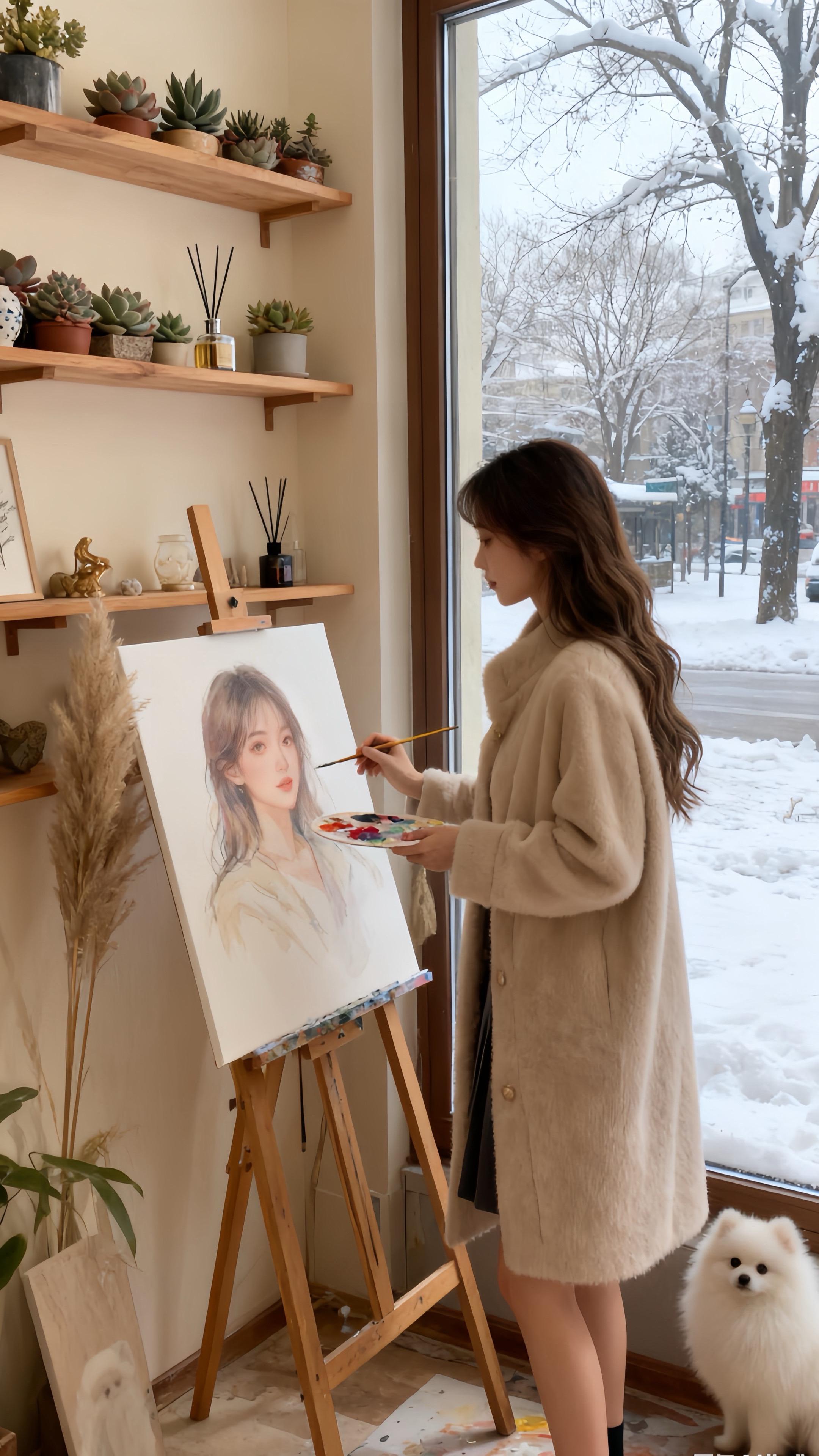 清晨被阳光吻醒的瞬间,才懂什么是“偷来的惬意”。  浅色墙映着落地窗,窗外是打翻的秋日调色盘——黄透的叶、暖棕的街,风一吹就像在看慢镜头。转身就是木质小桌,热咖啡冒着绵密的泡,香气裹着阳光漫进房间。  最治愈的是身旁那团“小棉花”,白色博美把下巴搁在我脚边,蓬松的毛沾着点阳光,眼睛亮得像揣了星星。  不用赶早高峰,不用挤地铁,就窝在这儿发呆、撸狗、喝咖啡。原来幸福,就是把秋日的温柔都锁进家里啊~#皮毛一体 #皮草 #大衣 #冬季穿搭 #皮草穿搭