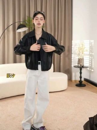 2025皮衣女外套翻领简约皮夹克外套显瘦秋冬短款百搭翻领#女装款