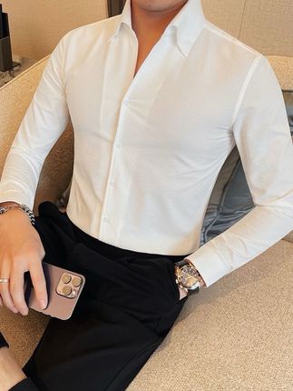 大尖领华夫格男士衬衫长袖 春秋商务男士衬衣#衬衫穿搭 #衬衣穿搭 #男士衬衫长袖 #男士衬衣推荐 #衬衫
