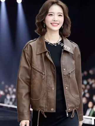 复古显瘦皮夹克短款女皮衣外套女
