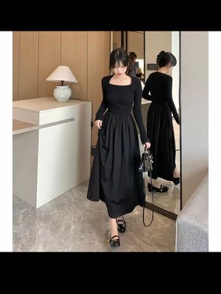 秋季赫本风黑色长袖连衣裙女早秋穿搭套装2025新款秋装女款长裙子#高级感穿搭 #穿出高级感 #显高显瘦 #裙装穿搭 #优雅气质