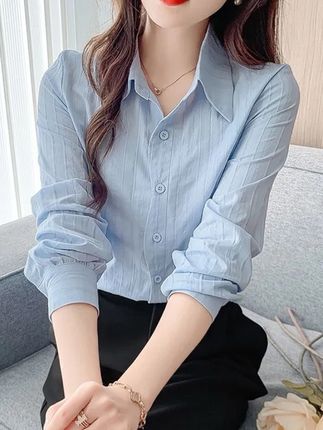 (棉)2025新款秋季女士时尚长袖百搭洋气减龄韩版衬衣长袖衬衫#百搭上衣 #上衣穿搭 #品质女装 #早秋系列
