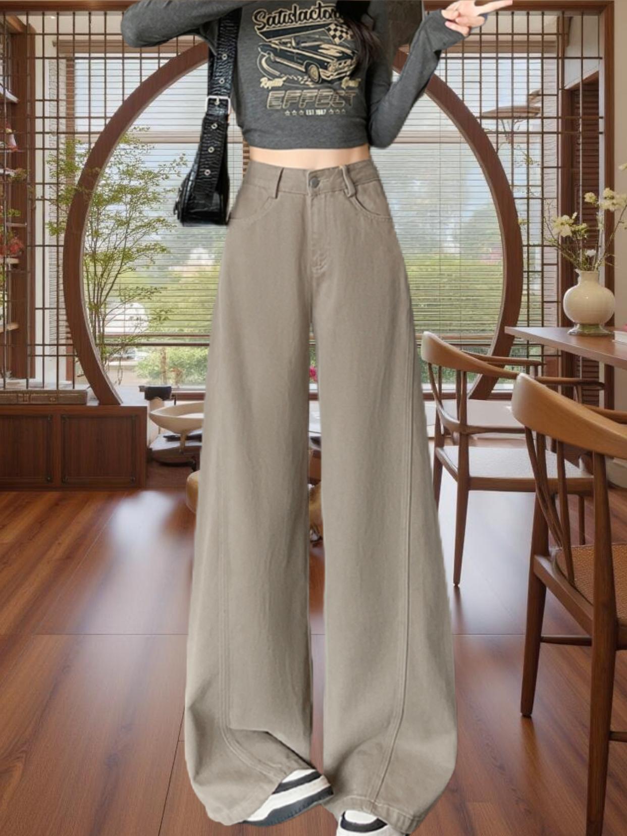 蜜蜜穿搭卡其色阔腿牛仔裤女2025秋新款宽松小个子松弛风大脚裤子#高级感穿搭 #面料柔软舒适 #显瘦显高 #简约大气 #穿出自己的风格