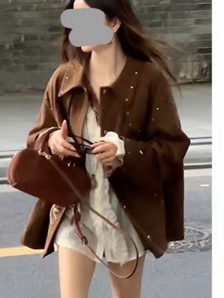 2025春秋季新款设计感韩版宽松复古棕色外套女时尚减龄百搭外套潮#御姐穿搭#显高显瘦#气质女神 #法式复古 #穿搭分享