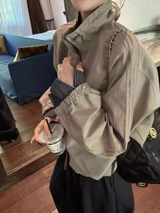 设计感格子拼接短外套女欧洲站早秋新款时尚休闲百搭显瘦夹克上衣#外套#夹克#短款外套#秋季穿搭#上衣