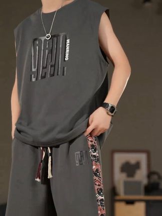 国潮冰丝套装夏季无袖t恤速干背心短裤两件套宽松坎肩篮球运动服#强烈推荐 #今日分享 #上热搜 #原创 #热搜