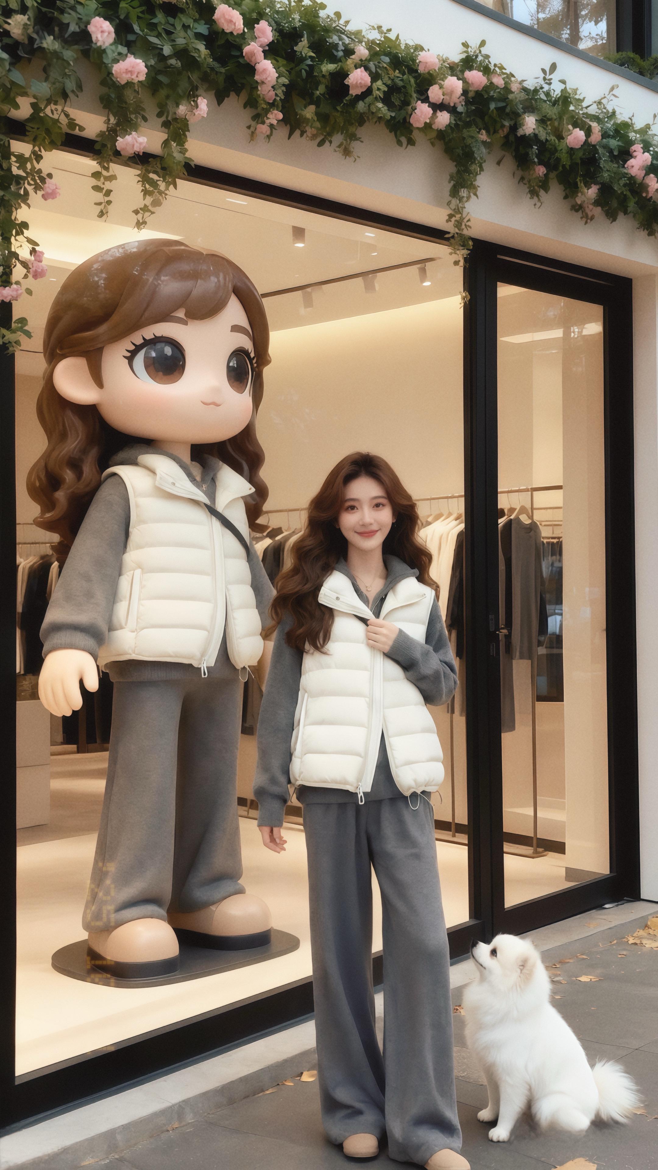 金黄的银杏叶铺满小巷,她站在服装店的落地窗前,一身灰色连帽卫衣套装,把秋日的慵懒与舒适穿在了身上。搭配的米白色羽绒马甲,是微凉天气里的贴心陪伴,简约的设计却藏着满满的质感。 脚边的小白狗仰头望着她,她笑着伸手抚过玻璃门框,身后橱窗里的成衣仿佛在诉说着都市的时尚韵律。这套穿搭就像为日常量身定制的松弛感,无论是和宠物在街角漫步,还是奔赴一场临时的约会,都能让你在随性中透出精致。 不必被风格束缚,这套穿搭是生活的调味剂,让你在每一个平凡的瞬间,都能活出属于自己的自在模样。把这份秋日的舒适与时髦穿上身,去拥抱街巷里的每一处小确幸吧#我要上热们 #穿搭 #秋季搭配 #保暖 #秋冬穿搭