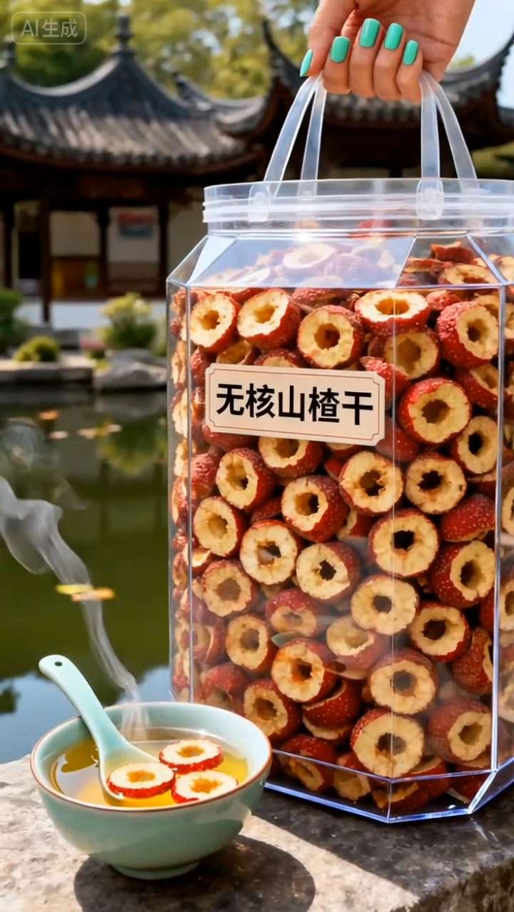 【新货】无核山楂干山楂圈空心圈无添加泡茶。这款无核山楂干,选的是颗颗饱满的山楂鲜果。去核后经自然晾晒,保留着果实原本的暗红色泽,表面带着自然的褶皱。凑近闻,是清爽的酸香,混着阳光晒过的味道。入口酸甜交织,肉质柔韧有嚼劲,没有核的打扰,吃起来更自在,尽显山楂本真的滋味。#无核山楂干 #山楂干泡水 #喝出好气色 #适合长期泡水喝