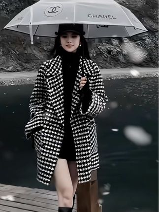 千鸟格翻领毛呢大衣外套#千鸟格 #毛呢大衣 #时尚穿搭 #美出高级感 #气质穿搭