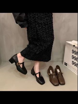复古高跟玛丽珍鞋女2025秋季法式气质跟鞋搭扣方头浅口粗跟小皮鞋#每日分享 #复古高跟玛丽珍鞋
