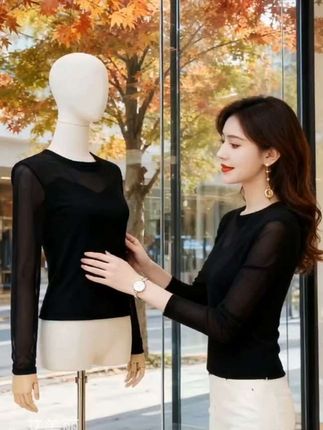 春秋女装新款薄款网纱打底衫 #优雅气质 #高级感穿搭 #穿出自信穿出美丽 #时尚减龄穿搭 #内搭外穿都好看