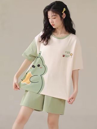 猫人冰丝睡衣女夏季薄款可爱甜美风短袖套装 #dou上热门 #夏日发型万能搭配公式 #Jump出我的夏日元气穿搭 #穿搭 #这也太好看了
