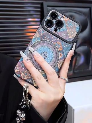 苹果/oppo/华为/vivo/小米五彩图腾蓝莲花大视窗皮质手机壳女#手机壳