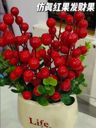仿真红果发财果life瓶装饰平安喜乐乔迁大吉喜庆花艺新年装饰花艺#装饰品 #仿真红果发财果# 摆件#装饰花艺@DOU+小助手