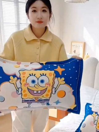 纯棉纱布儿童枕套海绵宝宝可爱卡通加厚款枕头套不脱落#家纺床上用品 #好物分享 @巨量千川