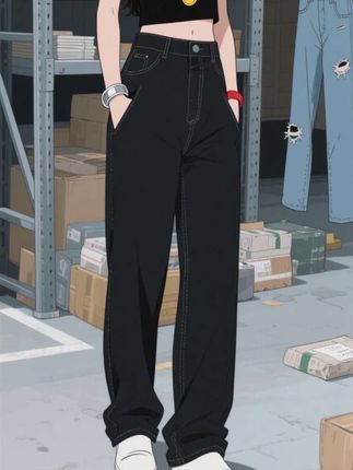 #高腰牛仔裤 #阔腿裤 #拖地裤 #时尚穿搭#弯刀裤