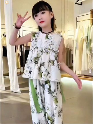 女童碎花套装2025夏季新款中大童洋气无袖茉莉花上衣防蚊裤三件套#女童穿搭 #高品质童装 #把女儿打扮成精致小公主 #生女儿就是用来打扮的 #生女儿就要这样穿