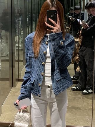 高级感蓝色肌理感提花牛仔外套女春秋韩版宽松显瘦夹克长袖短外套#今日穿搭 #显瘦搭配 #显高显瘦 #韩式穿搭